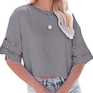 Boho Chic Womens Size XL New Crop Top Lace Short Sleeve Round Neck Hippie